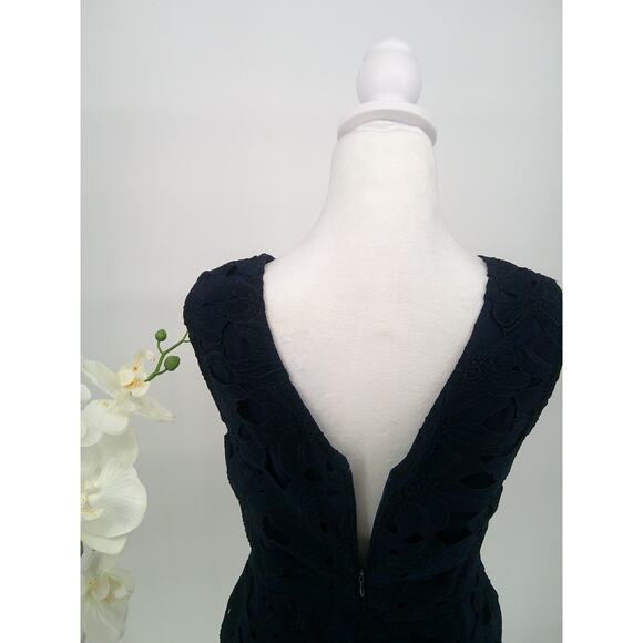 Banana Republic Womens  Dress 6 Navy Blue Lace Overlay Party Lined Sheath - Picture 4 of 8